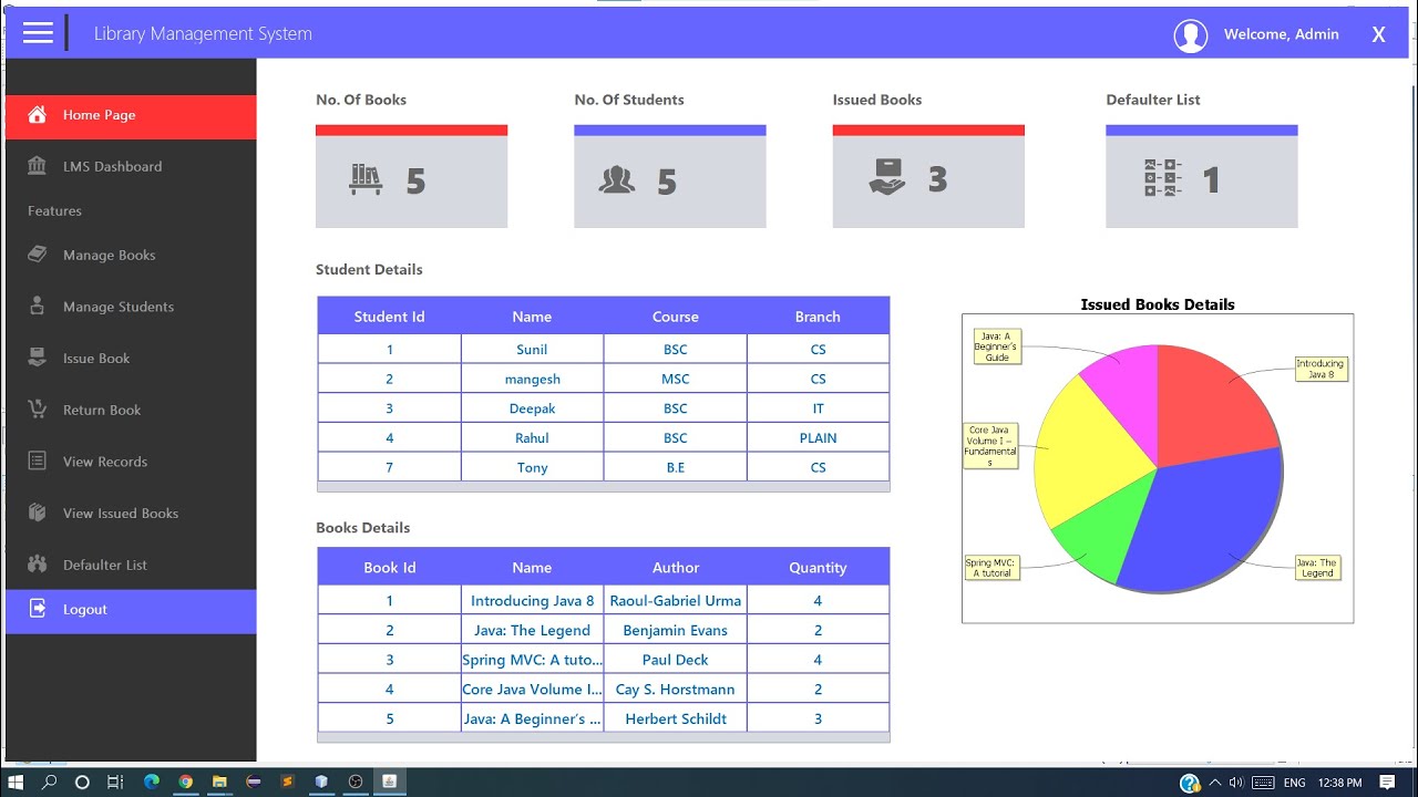 JAVA-Library Management System in java Part -5| Admin Dashboard | JAVA ...