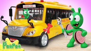 Wheels on the Bus: Pea Pea Learns to Repair Cars with Friends | Pea Pea - Cartoon for kids
