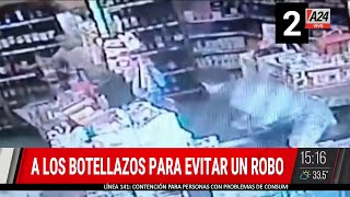 Le tiró 8 botellas de vino por la cabeza para enfrentar a un ladrón en un supermercado