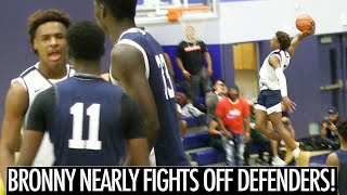 BRONNY JAMES NEARLY FIGHTS OFF DEFENDERS! Throws Down CRAZY DUNKS In Game!