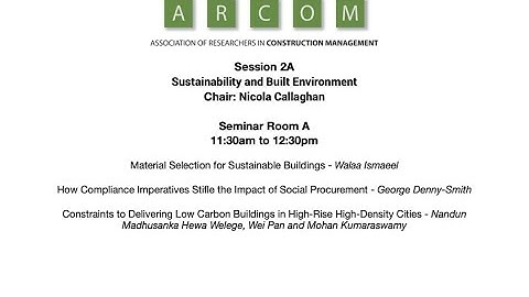 ARCOM 2021: Sustainability and Built Environment  (Session 2A)
