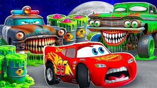 Big & Small:McQueen and Mater vs Sherif & Ramon ZOMBIE MEGA TOXIC SLIME Trailer cars in BeamNG.drive