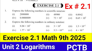 Exercise 2.1 Class 9th Math New Book 2025 PCTB | unit 2 Logarithms Ex 2.1 Math 9th ptb
