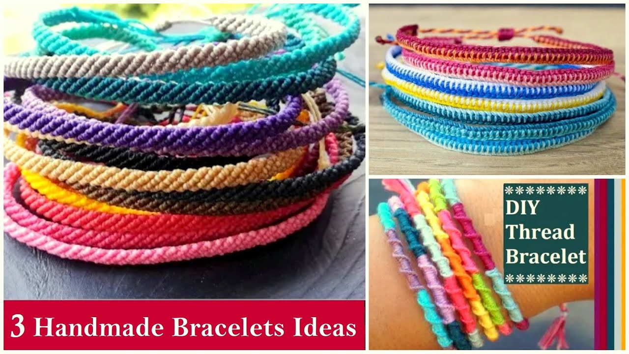 Multicolored Woven Friendship Bracelets Handmade Of Embroidery Bright Thread  With Knots Isolated On Blue Background Stock Photo - Download Image Now -  iStock