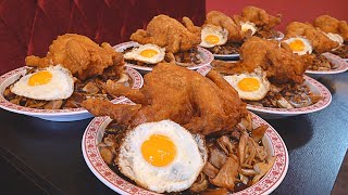 닭짜장 Crazy Combination! Whole Fried Chicken topping on Black Bean Noodles  Korean street food