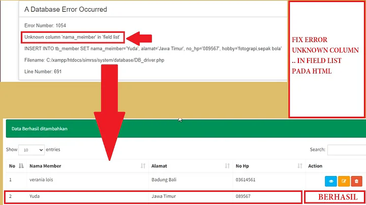 Fix error problem "Unknown column... in field list"