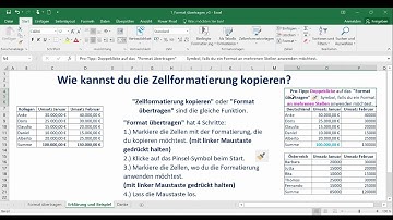Excel Format übertragen - Formatierung kopieren - mit Pro Tipp erklärt