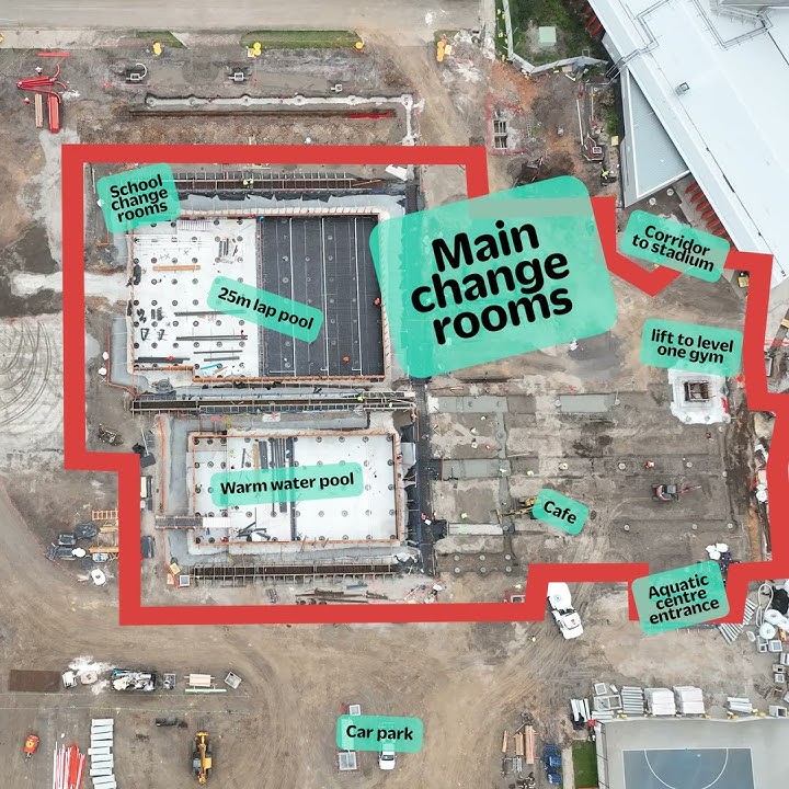 Bird's eye view of Wurdi Baierr Aquatic and Recreation Centre works May 2025