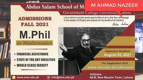 ABDUS SALAM MATHEMATICS MPHIL GCU LAHORE ADMISSION|GCU LAHORE ADMISSIONS 2021|BY SIR M AHMAD NAZEER