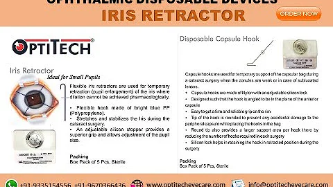 OPTITECH: IRIS RETRACTOR / DISPOSABLE CAPSULE HOOK | MANUFACTURER / EXPORTER OF OPHTHALMIC EQUIPMENT