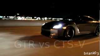 Flyby race of a Nissan GT-R vs a 600hp Cadillac CTS-V (HD)