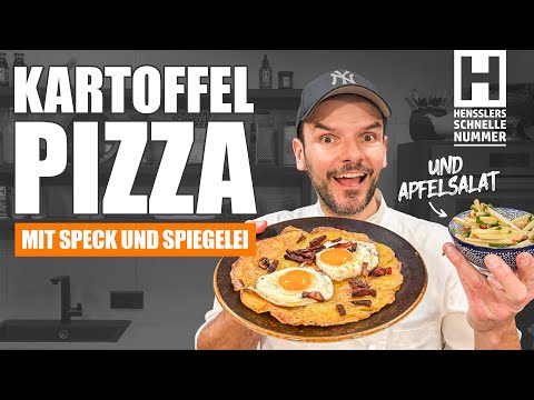 Kartoffelpizza mit Speck und Spiegelei