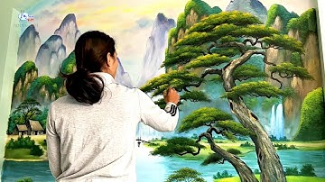 Vẽ tranh tường 3d phong cảnh sơn thủy. Liên hệ vẽ tranh: 0969.033.288/Đào tạo các khóa học vẽ tranh.