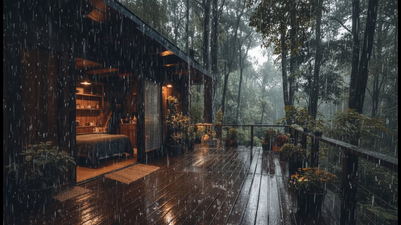 Rain Sound and Relaxing on Cozy Cabin in the Woods 🌲| Soothing Rainy ...