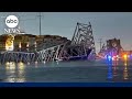 Francis scott key bridge in baltimore md collapses after being struck by container ship