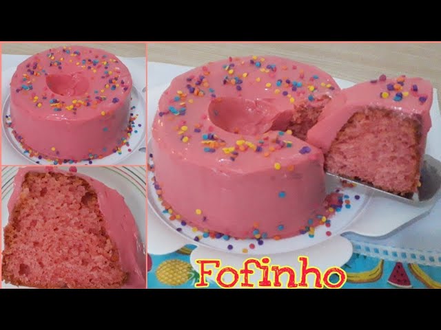 BOLO FOFINHO DE MORANGO COM COBERTURA DELICIOSA BOLO ROSA