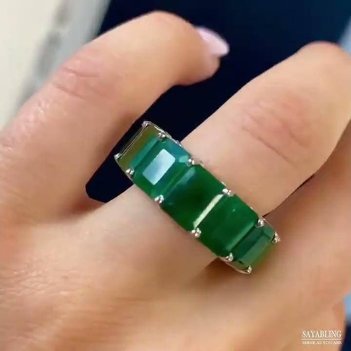 18.35ct Emerald Cut Green Sapphire Eternity Band