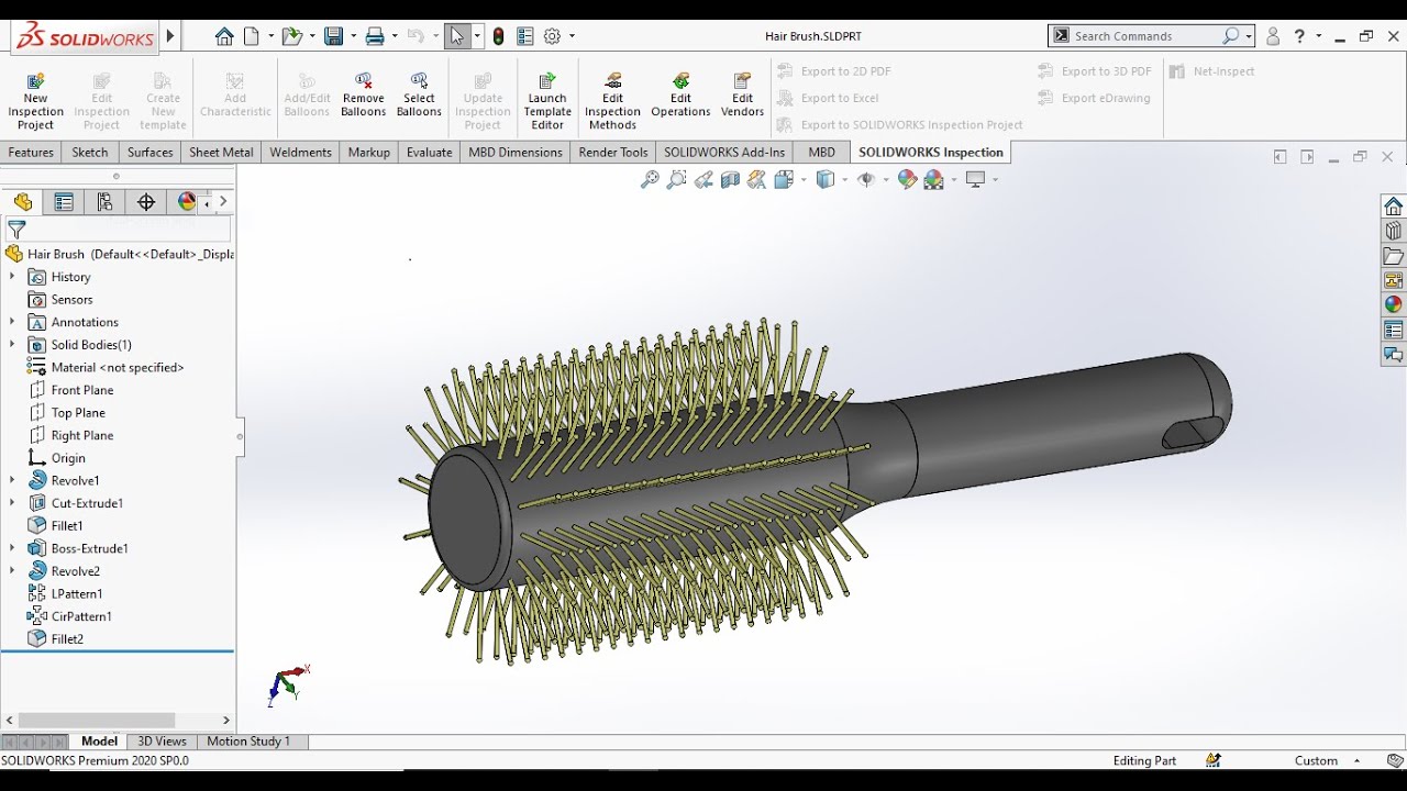 SOLIDWORKS Tutorial Design Hair Brush In Solidworks Parts