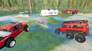 Rescuing campers after huge flood | Farming Simulator 19 camping and mudding