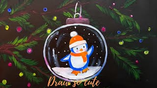 Christmas Penguin Acrylic Painting | How to Paint Christmas Penguin tutorial | Satisfying Relaxing by Draw so cute 5,997 views 5 months ago 4 minutes, 59 seconds