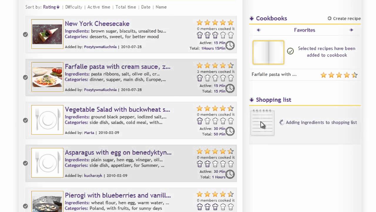 Cooklet Cooklet.com - adding recipes to cookbooks and shopping list (HD) - YouTube