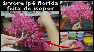 artesanato  árvore ipê rosa com flores de isopor part2 crafts  pink ipe with styrofoam flowers