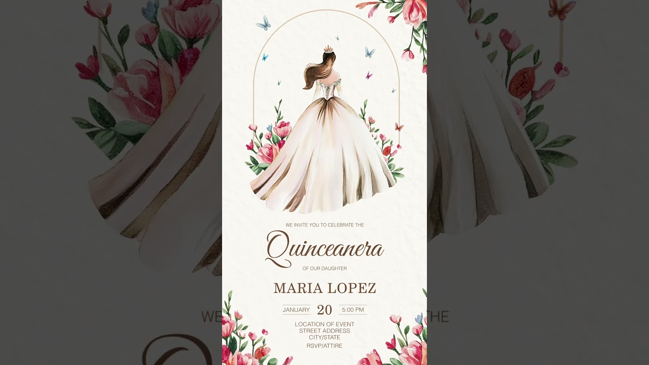Girl Birthday Invitation,Quinceanera Video Invite,Quince Anos Template,15 years Save The Date