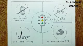 Road safety rules drawing/ How to draw road safety rules with pencil