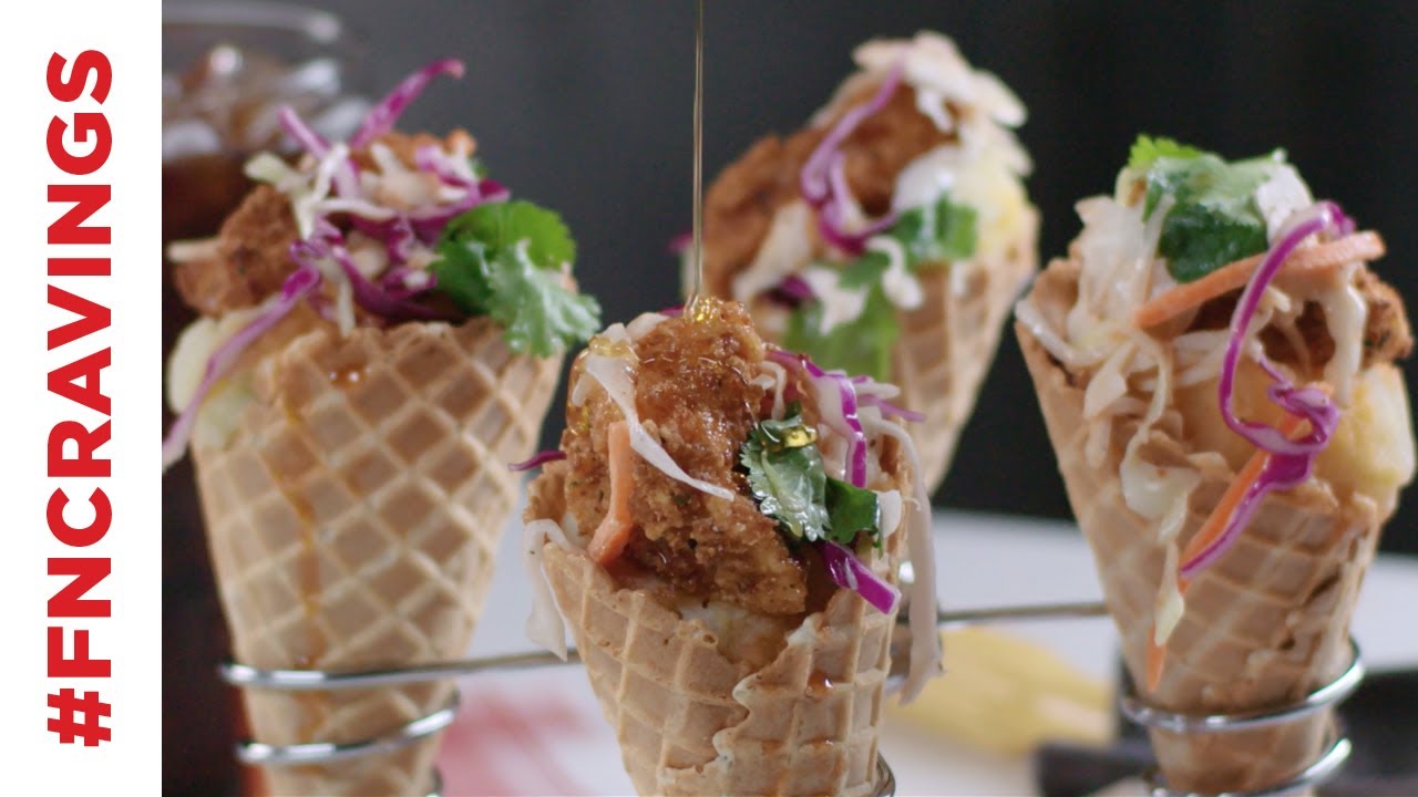 Fried Chicken and Mashed Potato-Stuffed Waffle Cone 