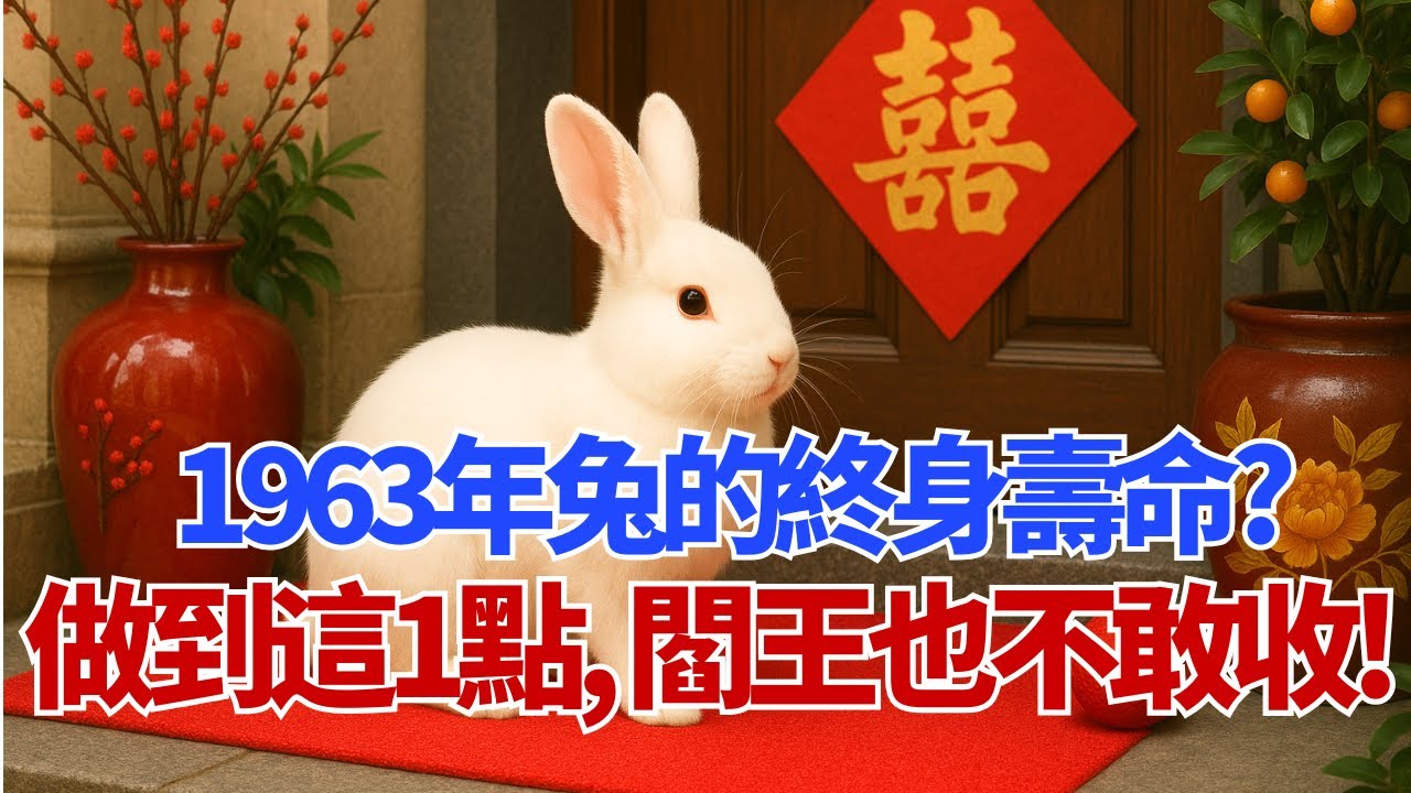 「天機洩漏！」1963年兔的『終身壽命』早已註定？命理揭秘：只要做到『這1點』，閻王也不敢收你！#1963年屬兔 #屬兔 #屬兔運勢 #終身壽命 #命理 #健康 #癸卯兔 #晚年 #福報 #改運