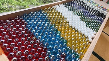 Make a 9-row rainbow marble run course using a wiggle and wooden sound device. #ASMR