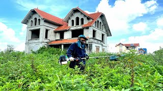 MOWING overgrown GRASS abandoned MANSION HOUSE  CRAZY FIGHT mowing lawn clean up STREET NOBODYpart1