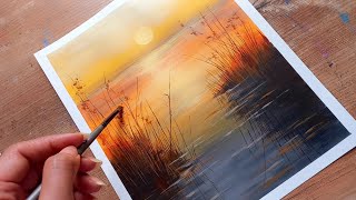 Acrylic painting tutorial/ How To Paint A Beautiful Sunset 🌅 / step by step painting