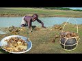 Country crabs catching       primitive technology  village grandpa