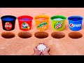 Mirinda, Pepsi, Coca Cola, Mtn Dew, Fanta in Buckets vs Mentos in Different holes Underground!