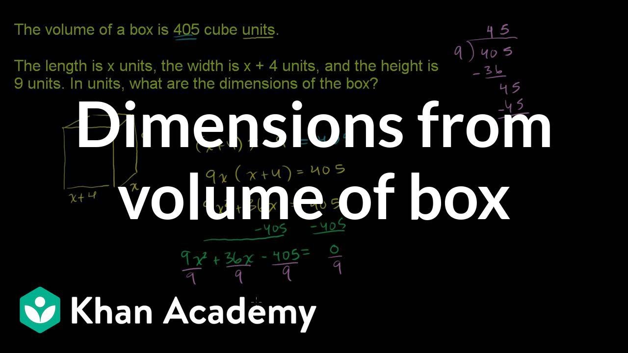 Quadratic equations word problem: box dimensions (video)  Khan