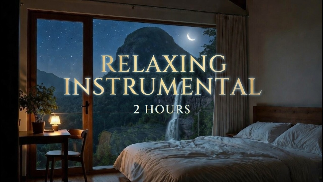 Relaxing Instrumental Music 2 Hours 🌙 Night Waterfall & Mountain Ambience | Deep Sleep