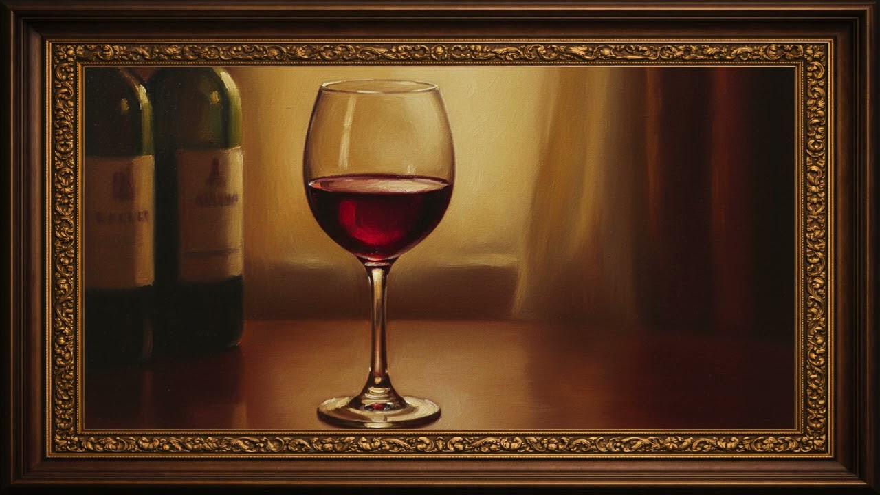 Wine Glass in Soft Light | Framed Oil Painting Elegant Art 4K (1 Hour Relaxing Background)