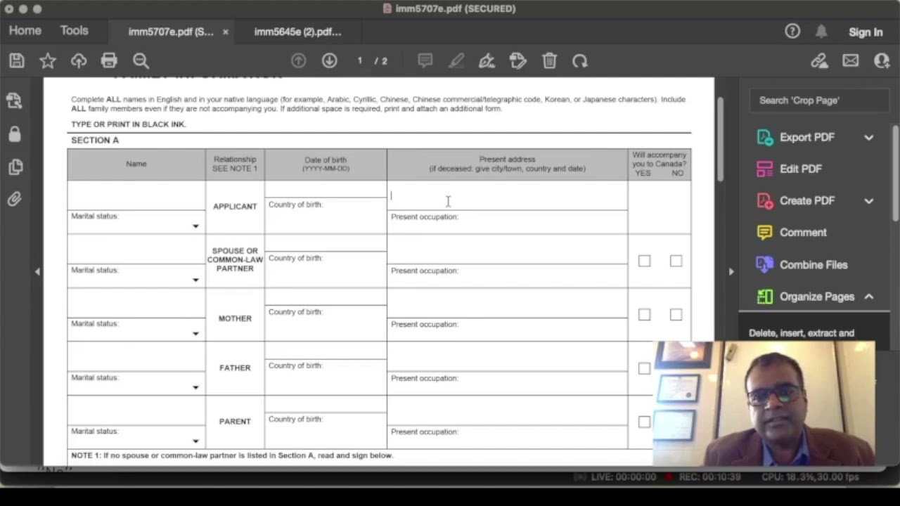 FORM IMM5707 and IMM5645  Family Information form for Canada Study Permit |