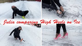 High Heels Compare on Ice, Slippery High Heels on Ice, High Heels on Snow, Stiletto on Ice (# 1207)