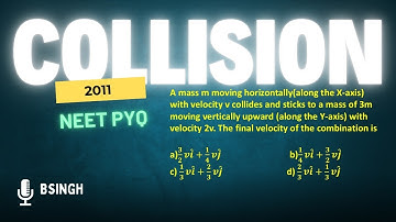 A mass m moving horizontally(along the X-axis) with velocity v collides and sticks to a mass of 3m m