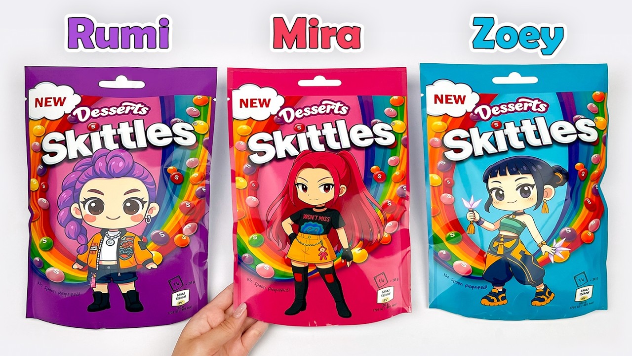 HUNTRIX & SAJA BOYS 💜 Unboxing Skittles KPOP DEMON HUNTERS Secret Blind Bags | ASMR