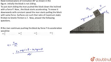 A man wants to slide down a block of mass `m` which is kept on a fixed inclined plane of inclina...