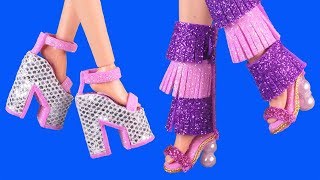6 DIY Miniature Barbie Shoes Crafts, Fringe High heels, Boots and Sandals~