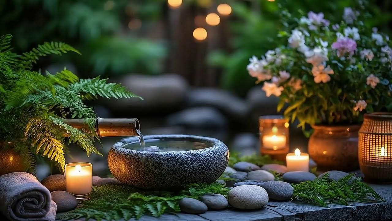 Relaxing Spa Sleep Music ?? Healing Piano + Bamboo Fountain Sounds, Stress & Anxiety Relief ??