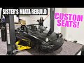 Rebuilding The Wrecked Miata pt. 3 - Custom Suede Seats &amp; Clean interior!