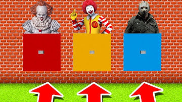 Minecraft PE : DO NOT CHOOSE THE WRONG BUTTON! (Pennywise, Ronald McDonald & Jason Voorhees)