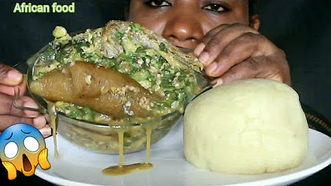 African food mukbang/ pepper soup okra soup and semolina fufu /mukbang