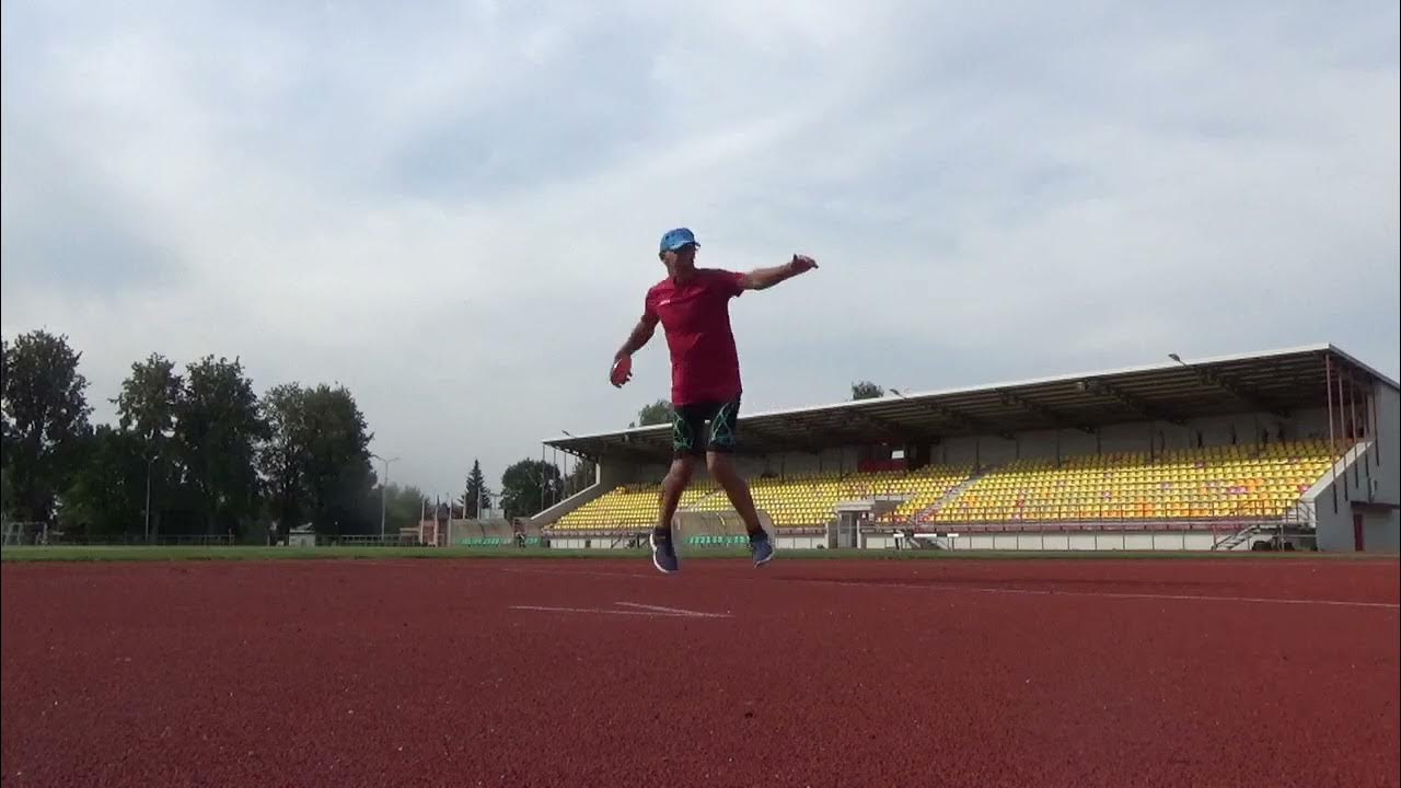 Discus training drills 02 by Aivars Puriņš (M68) in Ogre stadium 29.08.