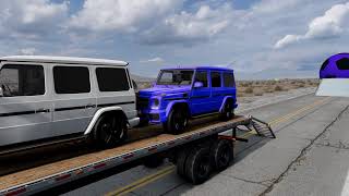 Flatbed Trailer Cars Transportation with Truck - Speedbumps vs Cars vs Train - BeamNG.Drive 4